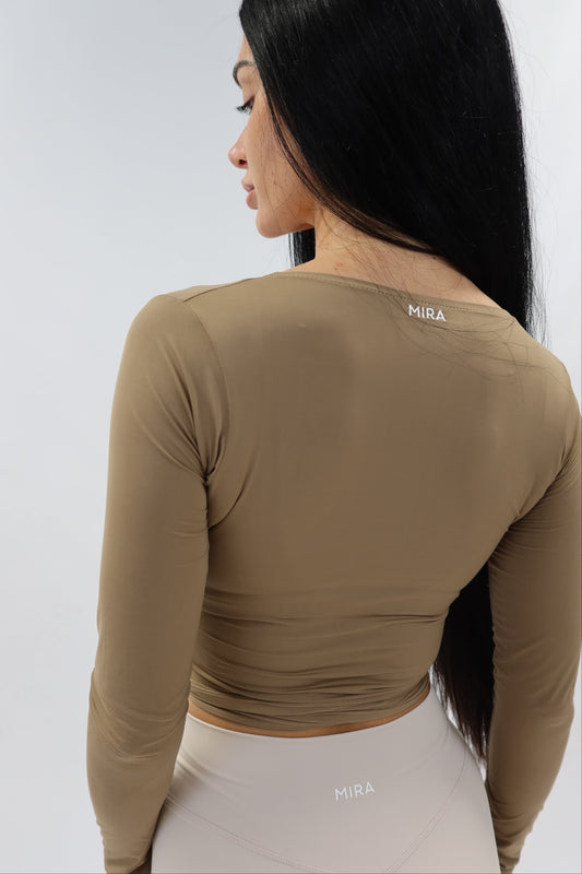 BALLET WRAP TOP OLIVE TAUPE