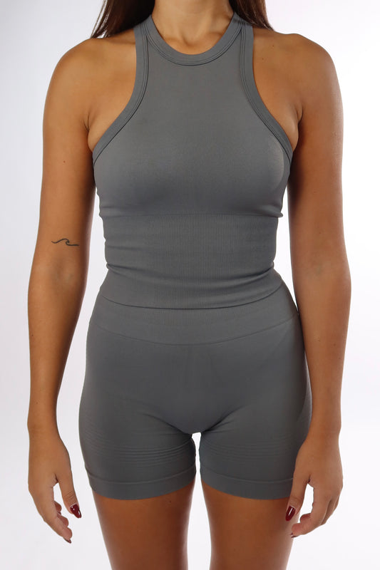 HIGH NECK SCULPT TANK TOP DARK GRAY