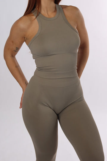 HIGH NECK SCULPT TANK TOP TAUPE