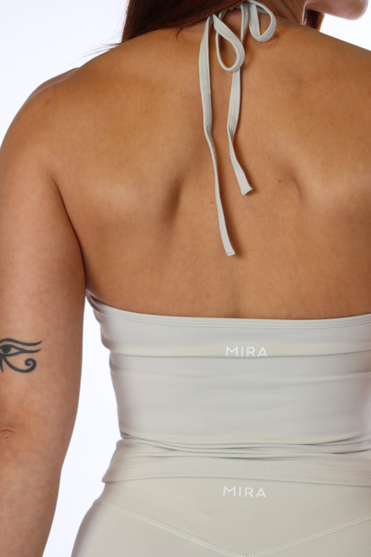 HALTER BACK TIE TANK TOP CREAM