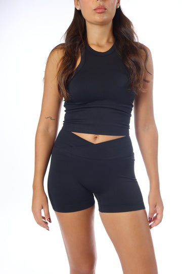 HIGH NECK SCULPT TANK TOP BALCK